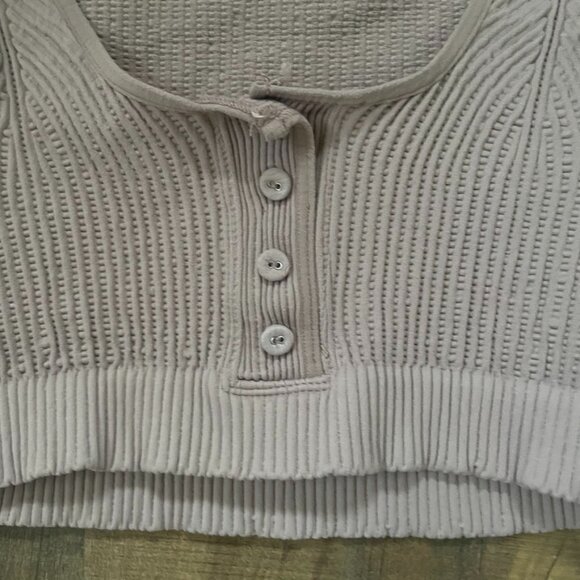 FP Movement by Free People Cropped Ribbed Button Front Sweater XS Taupe Long Sle - Picture 3 of 8